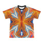 Men's Abstract Flame Kaleidoscope Pattern All Over Print All Over Print Ribbed Collar T-Shirt.
