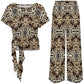 Women's Leopard Trendy Geometric Pattern All-Over Print Side-Tie Short Sleeve Top & Wide-Leg Pants Set