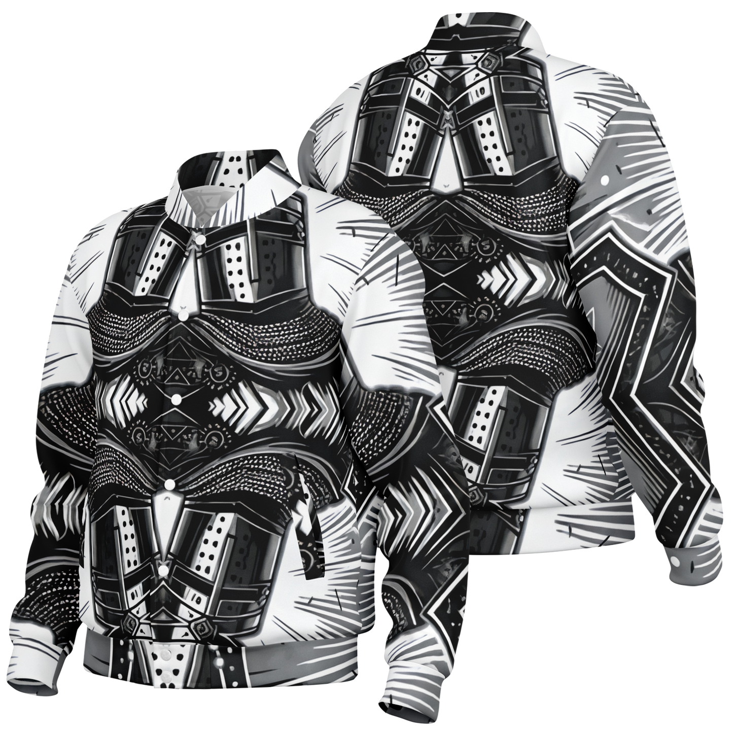 Women's Classic Black & White Geometric Pattern All Over Print Baseball Jacket