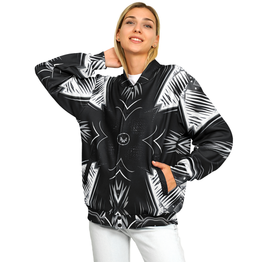 Women's Black & White Geometric Pattern All Over print All Over Print Baseball Jacket