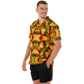 Men's Vibrant African Kente Geometric Pattern All Over Print Spread Collar Short Sleeve Button-Down Shirt