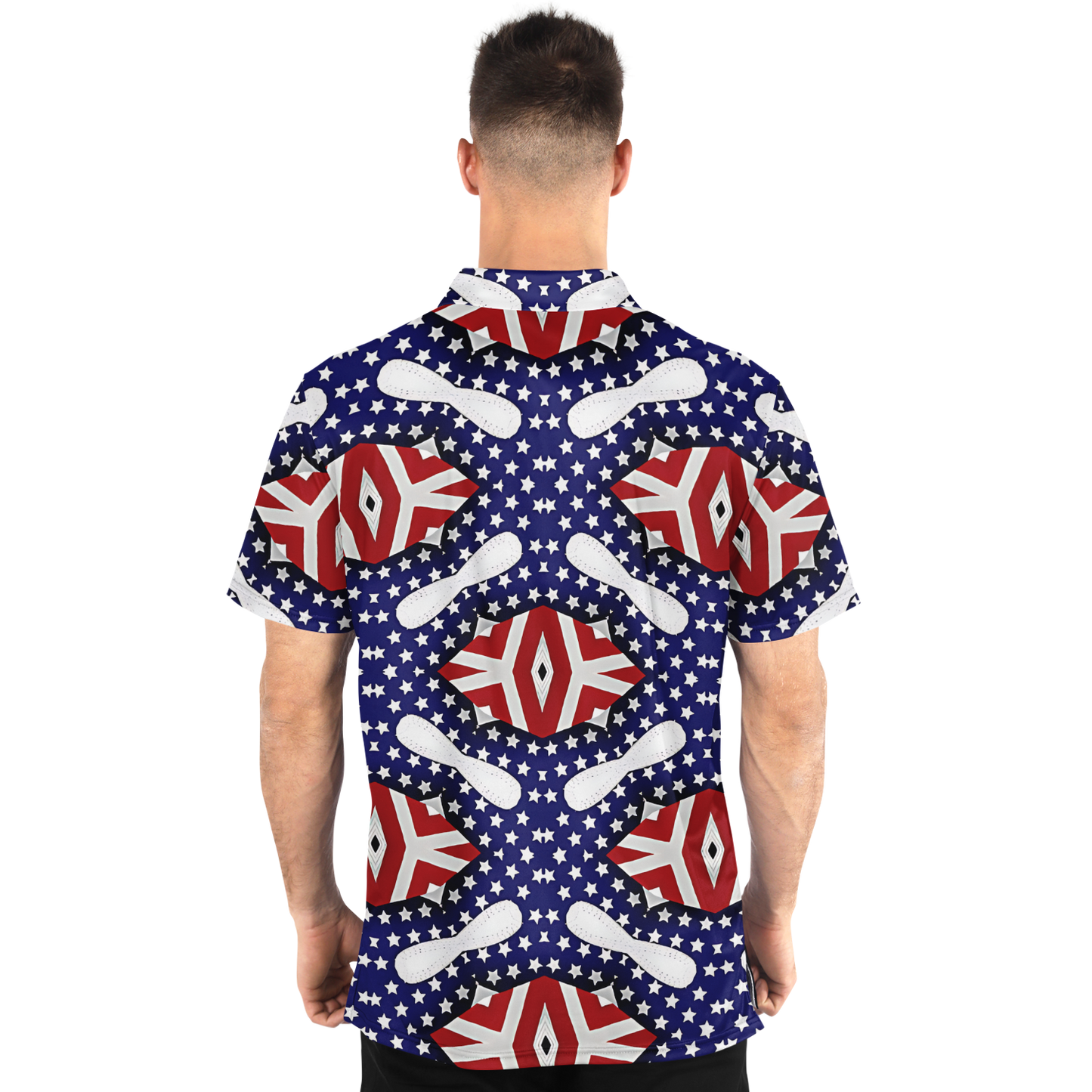 Men's White Blue & Red Patterned Polo Shirt