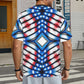 Men's Red White Blue Geometric Pattern All-Over Print All Over Print Ribbed Collar T-Shirt