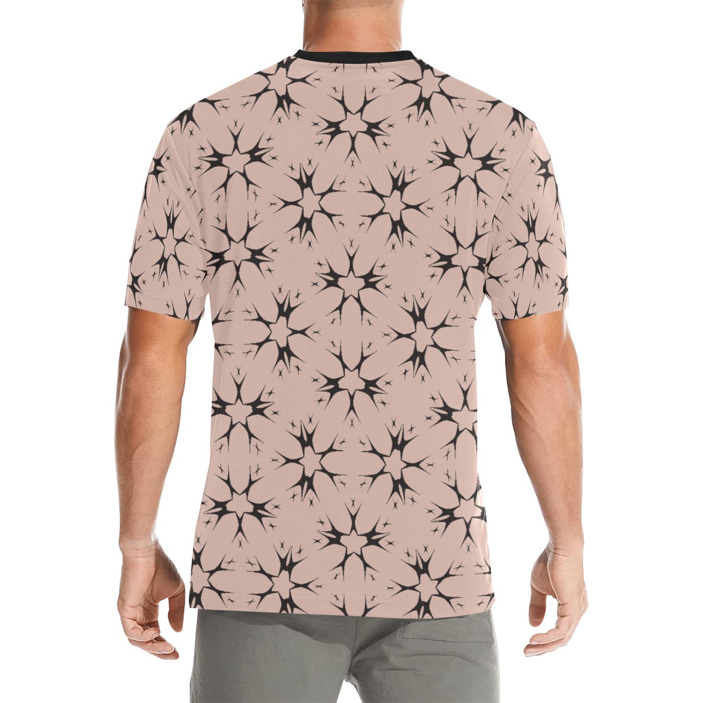 Men's Blush Pink Kaleidoscope Pattern All Over Print Crew Neck T-Shirt