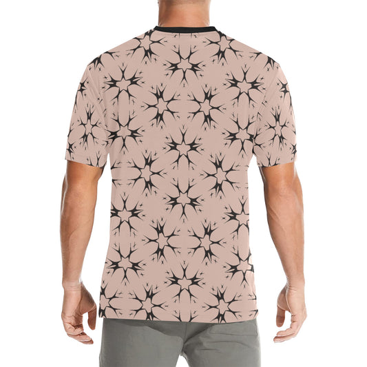Men's Blush Pink Kaleidoscope Pattern All Over Print Crew Neck T-Shirt