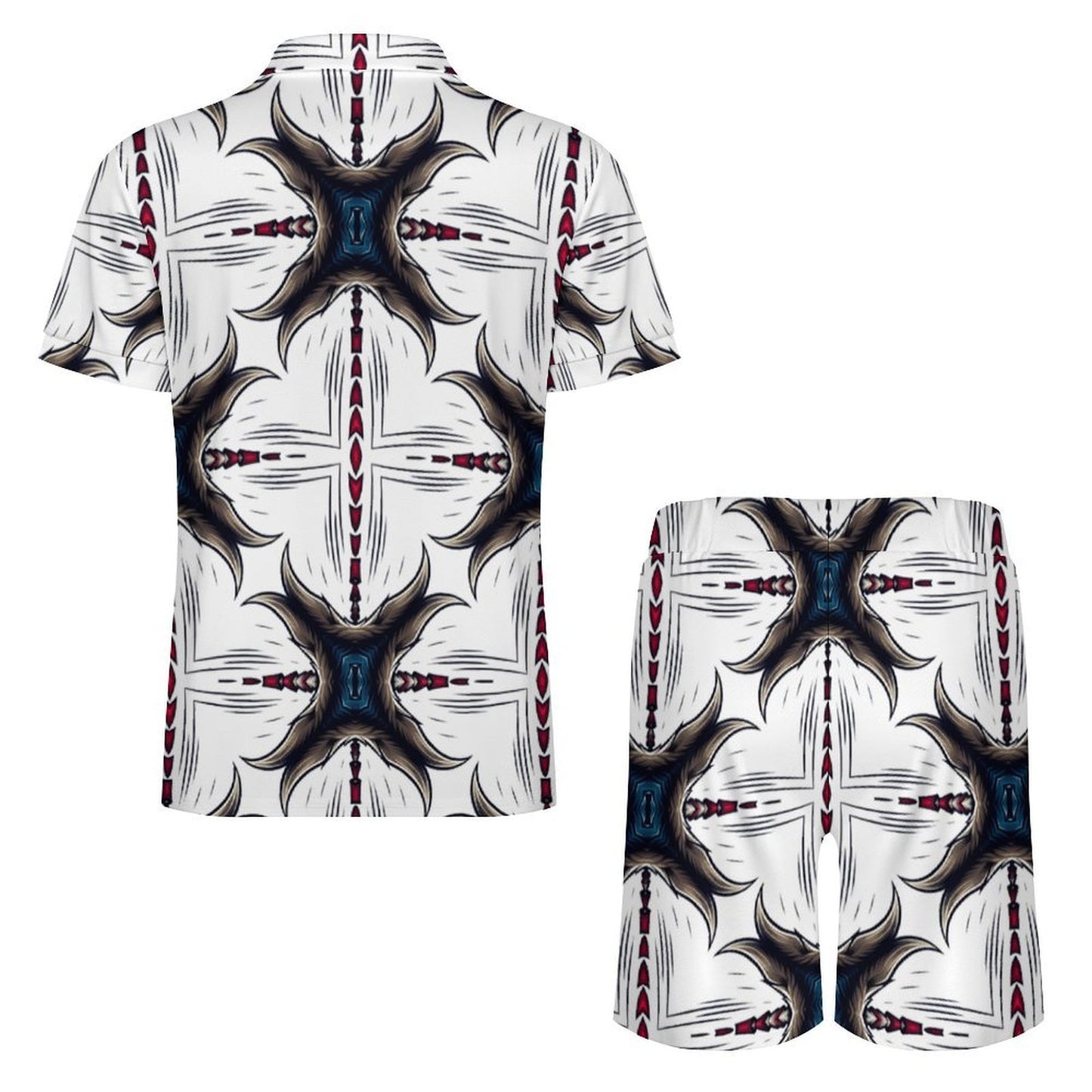 Men's Kaleidoscope Geo Pattern All-Over Print Zip-Up Polo Set