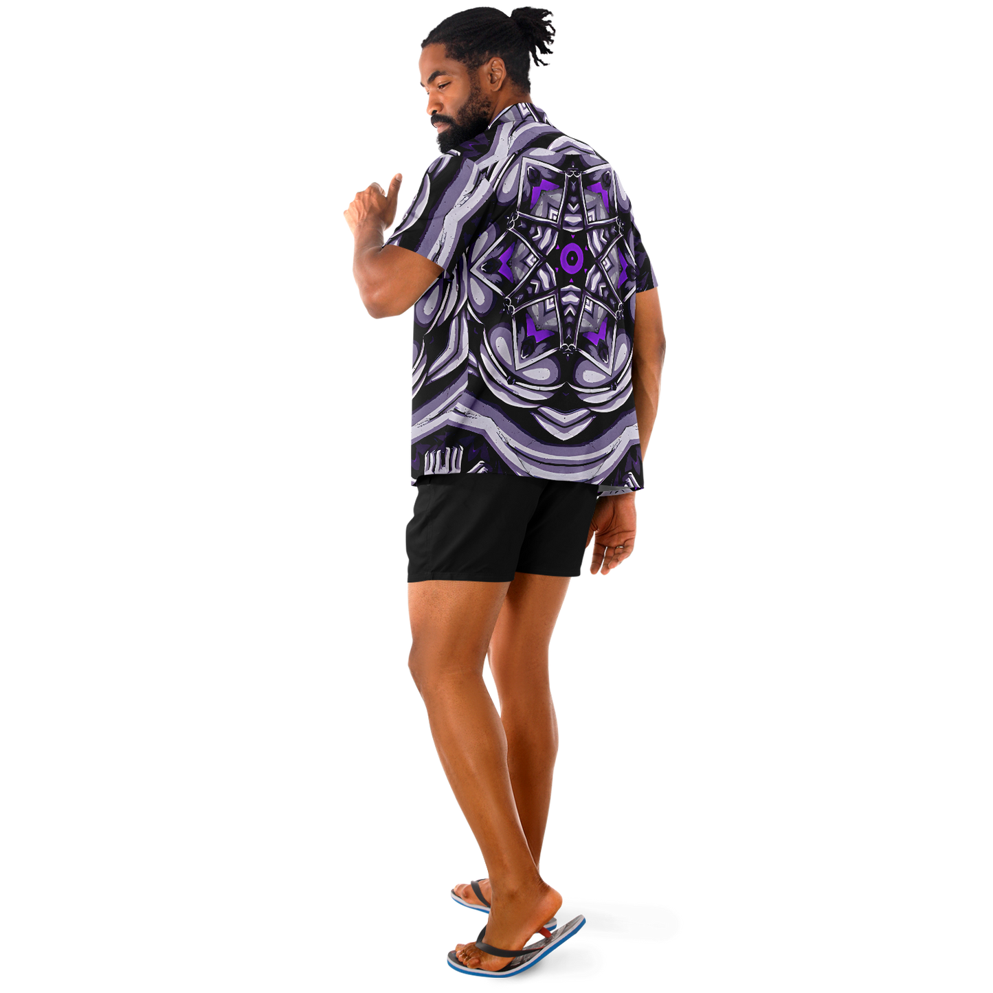Men's Kaleidoscope Purple Pattern Spread Collar Short Sleeve Button-Down All Over Print Shirt.