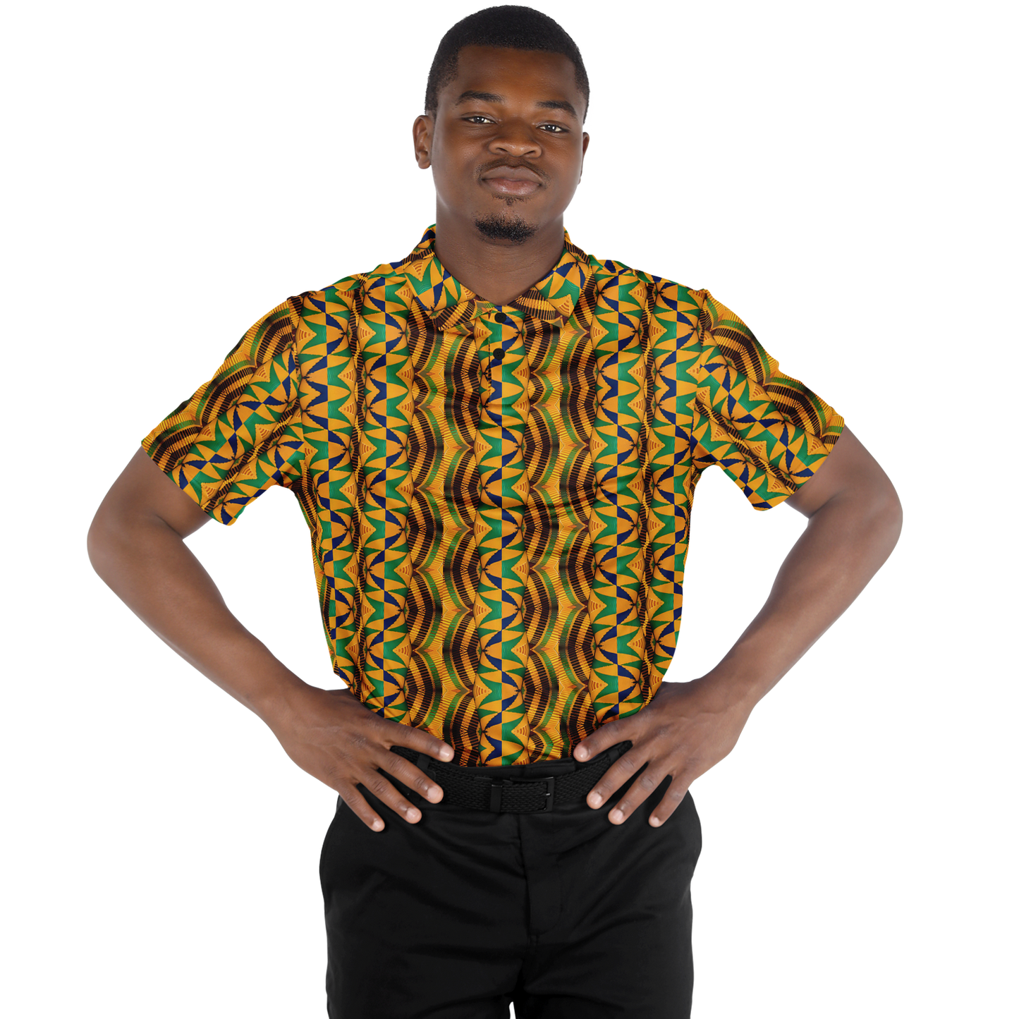 Men's African Kente Geometric Pattern All-Over Print Polo Shirt