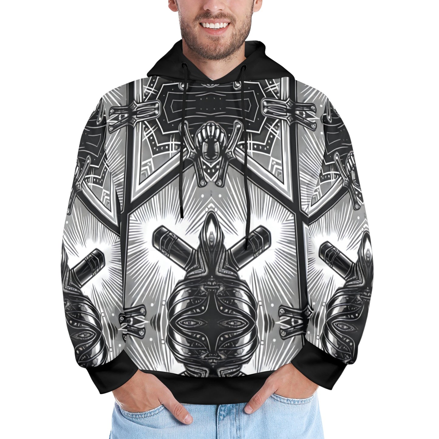 Men's Monochrome Kaleidoscope Pattern Men's All Over Print Hoodie
