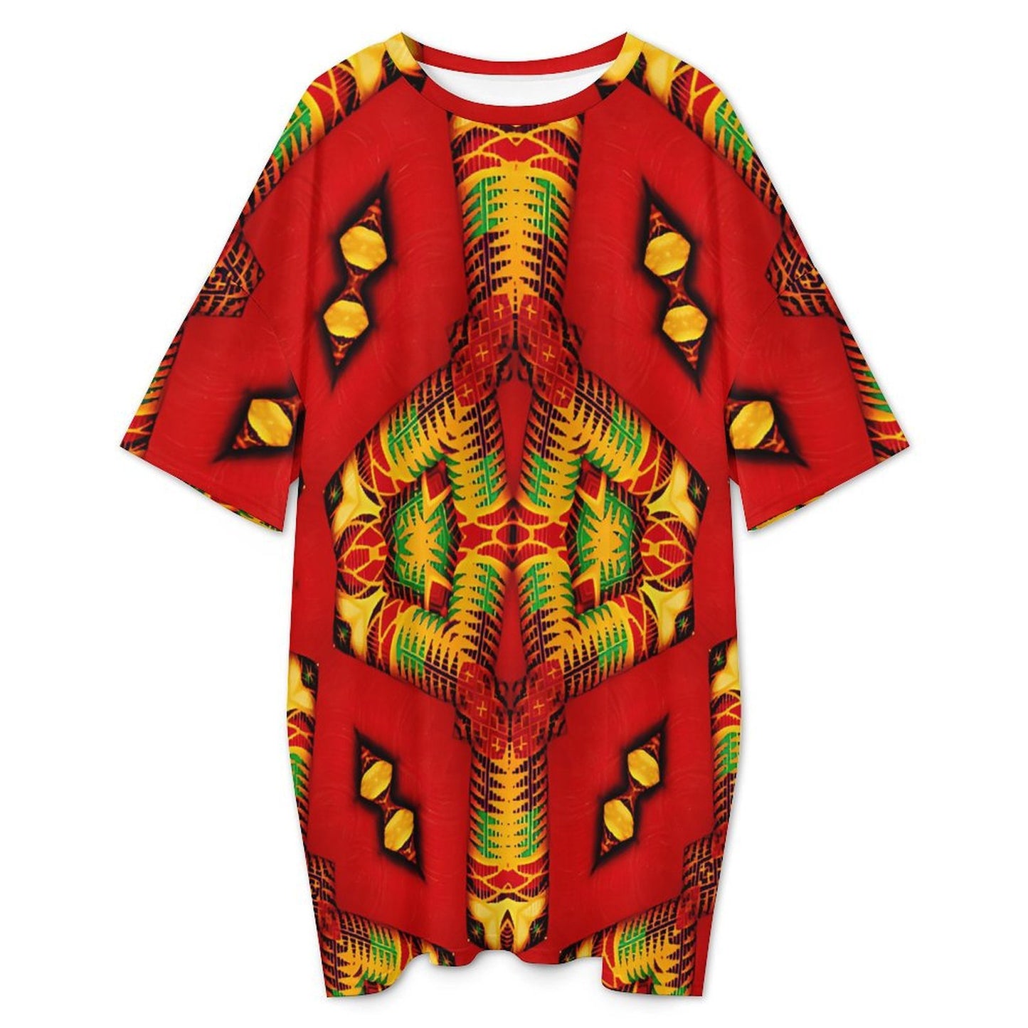 Women's Vibrant African Kente-Inspired Pattern All-Over Print Oversized T- Shirt Loungewear