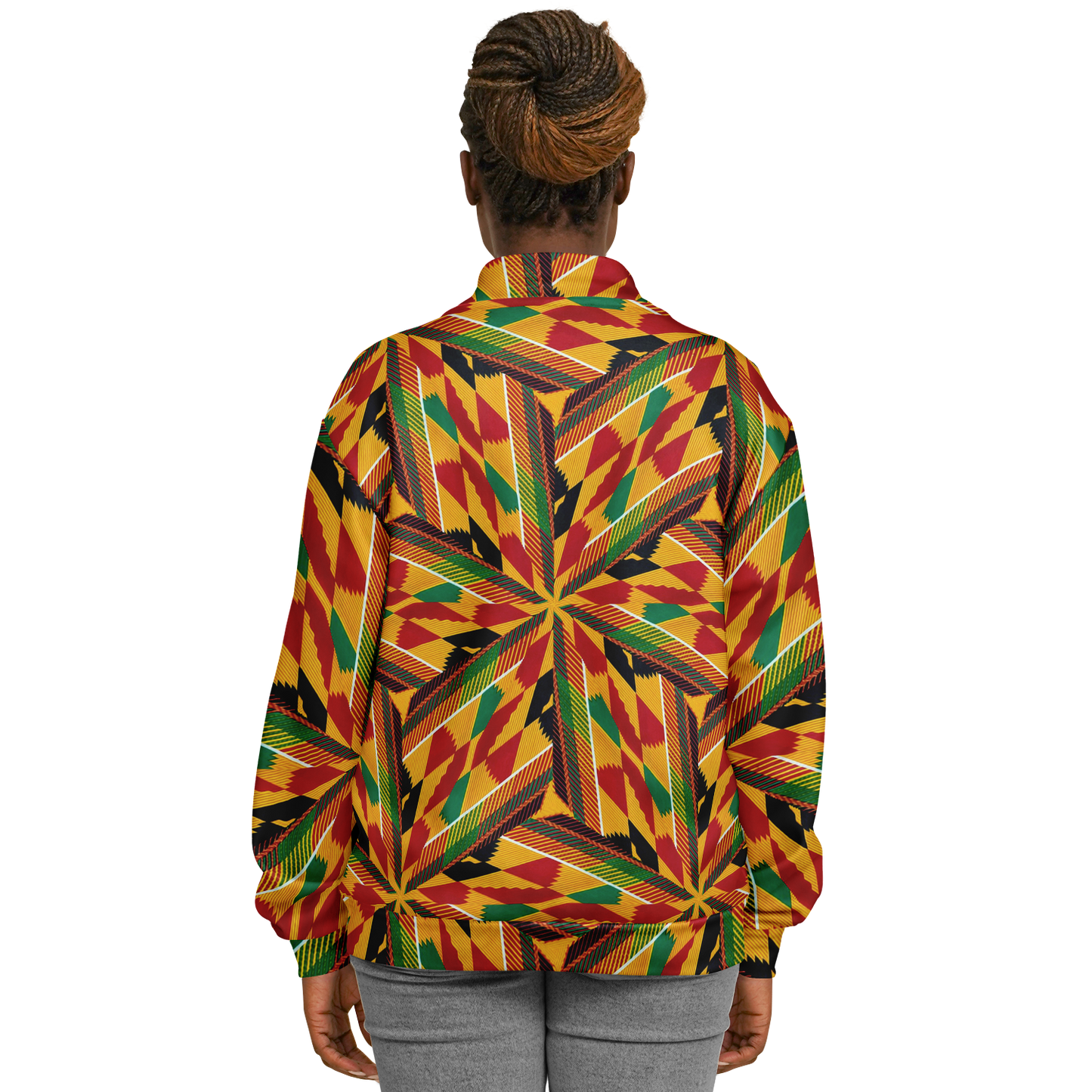 Women's Vibrant African Kente Geometric All-Over Print Baseball Jacket