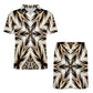 Men's Golden Baroque Pattern All-Over Print Zip-Up Polo Set