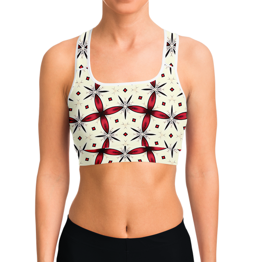 Women's Red & Black Geometric Pattern Sports Bra