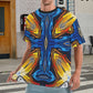 Men's Bold Blue & Gold Abstract Pattern All-Over Print All Over Print Ribbed Collar T-Shirt.