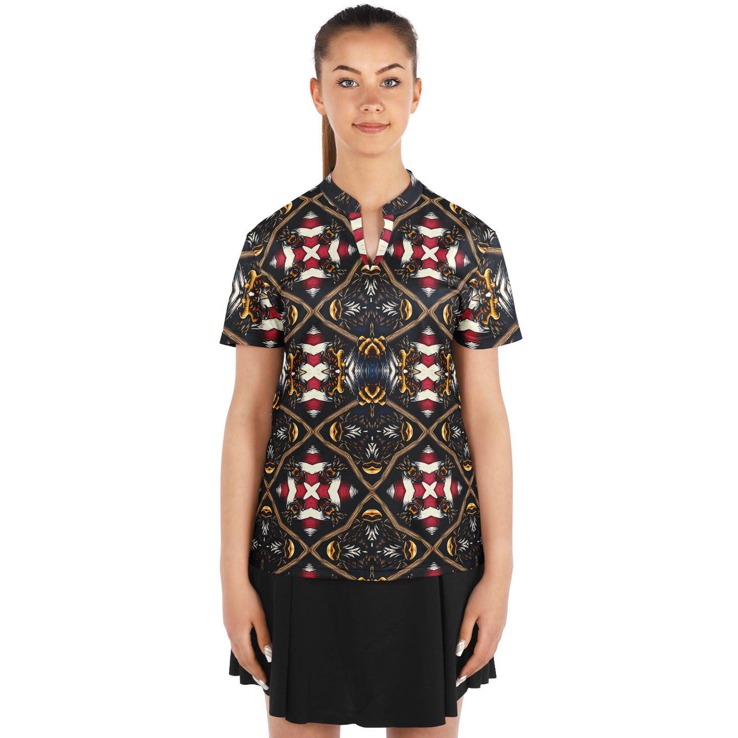 Women's Stand Up Collar Polyester Polo Shirt