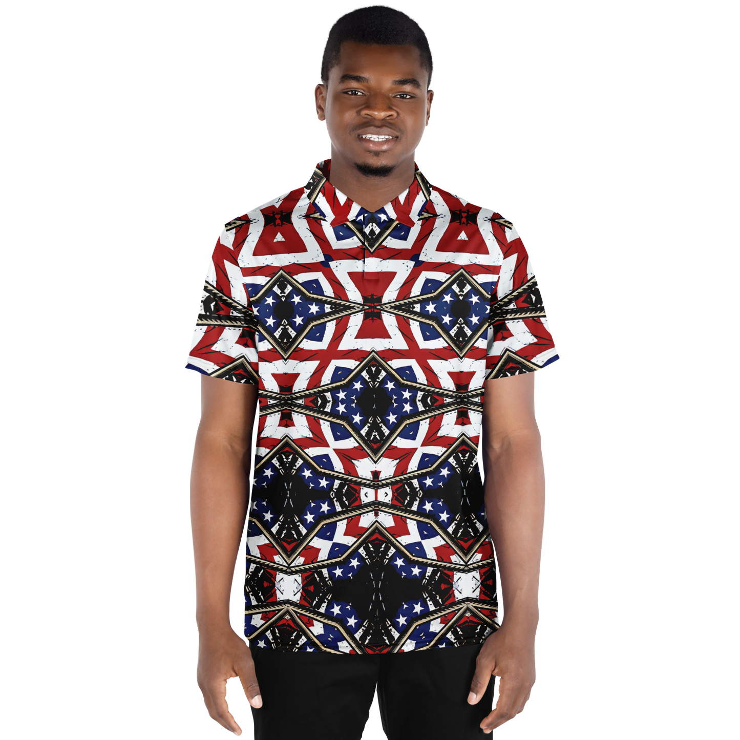 Men's Patriotic Star Kaleidoscope Pattern All-Over Print Polo Shirt