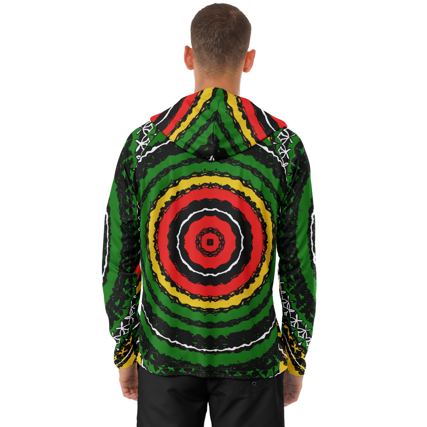 Men's Green Striped with Vibrant Accent Pattern All Over print Long Sleeve Hooded Performance Shirt