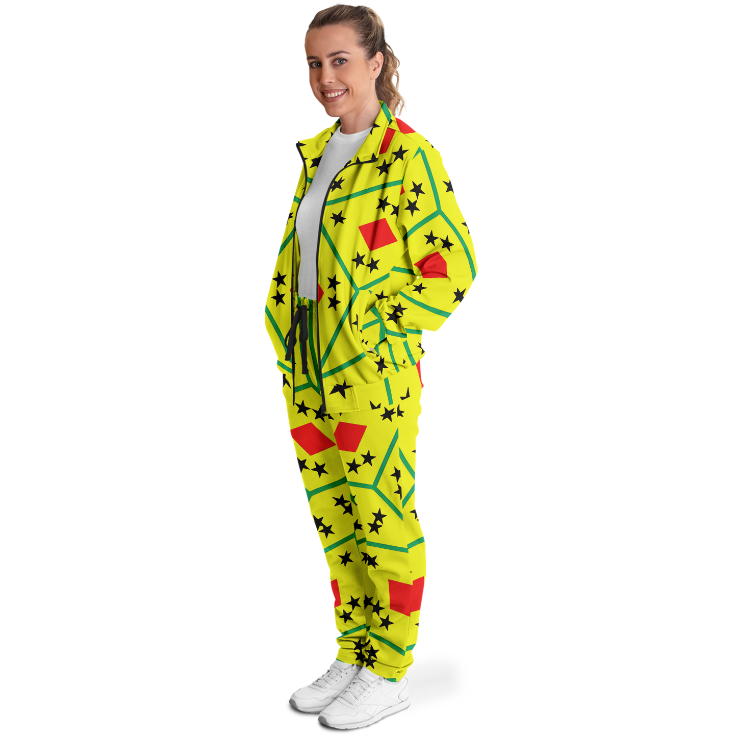 Women's Red Yellow Green Black Stars Track Jacket and Pants