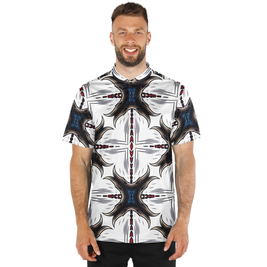Men's Abstract Symmetry Pattern  Polyester Blade Collar Polo Shirt