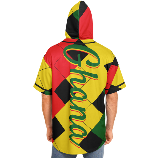 Men's Ghana Flag & Black Star Pattern All-Over Print Hooded Baseball Jersey