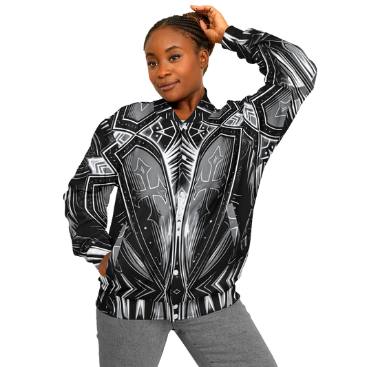 Women's Black & Silver Symmetry Pattern All-Over Print Baseball Jacket