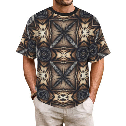 Men's Geometric Kaleidoscope Brown Pattern All Over Print All Over Print Ribbed Collar T-Shirt