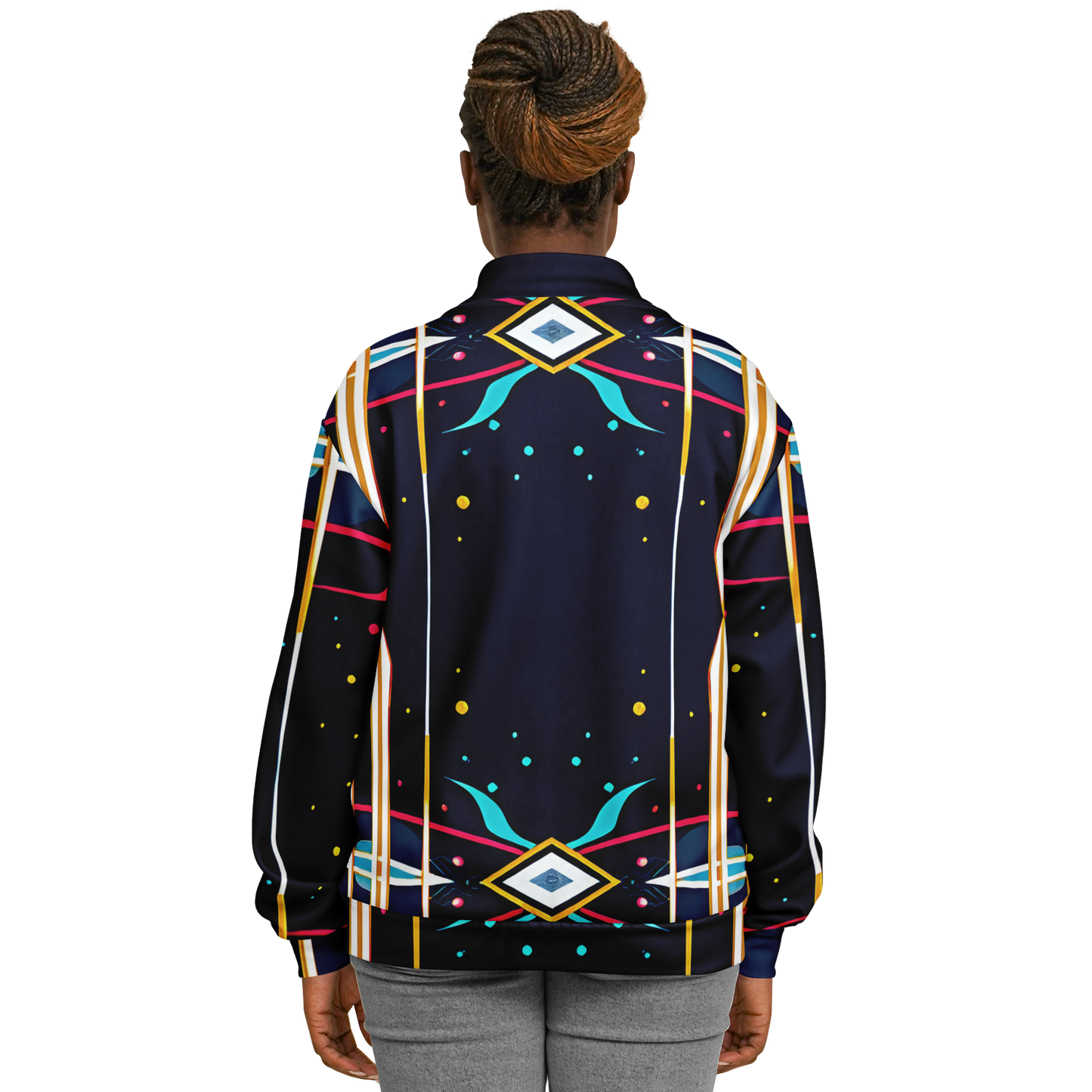 Women's Abstract Neon Geometry Pattern All Over Print Baseball Jacket