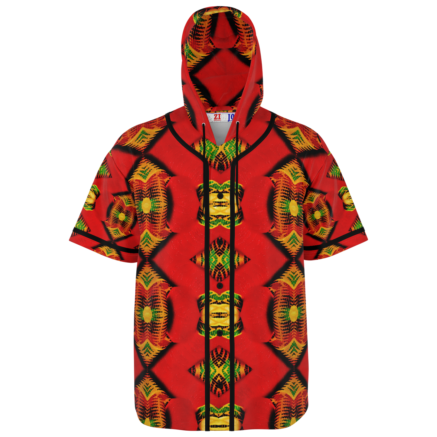 Men's Red Bold Tribal All-Over Print Hooded Baseball Jersey