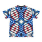Men's Red White Blue Geometric Pattern All-Over Print All Over Print Ribbed Collar T-Shirt