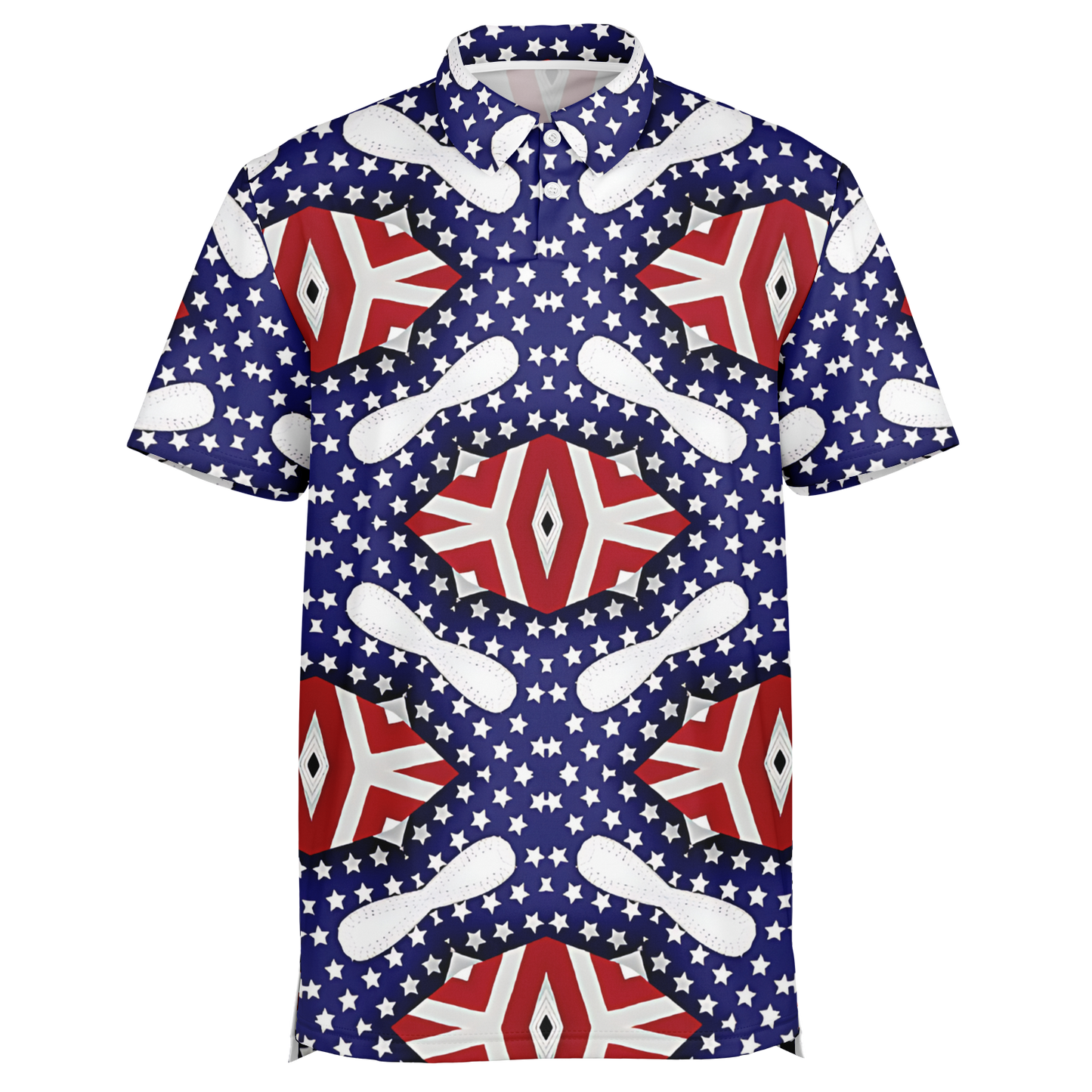 Men's White Blue & Red Patterned Polo Shirt
