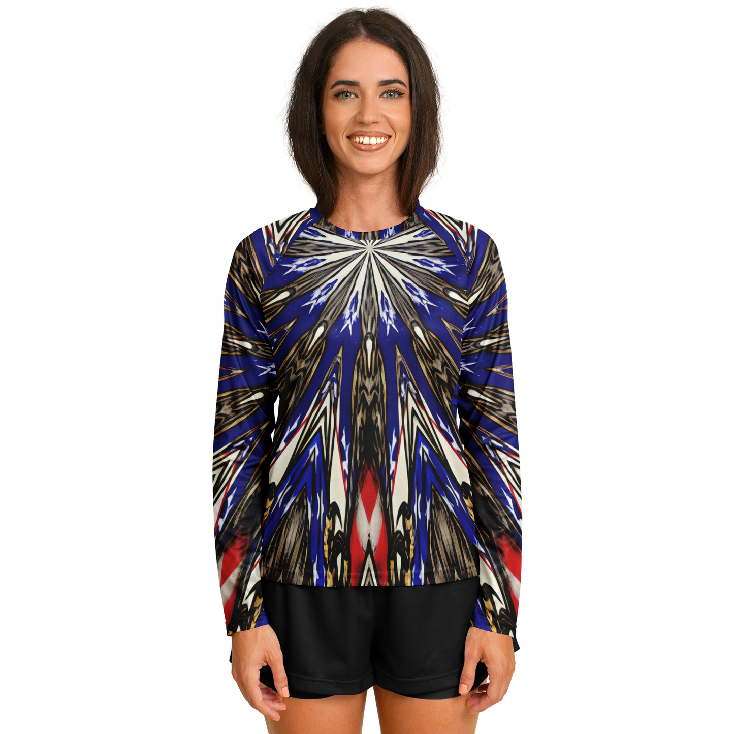 Women's Starburst Patriotic Colors Pattern All-Over-Print Long Sleeve Performance Shirt