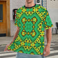 Men's Bold Green & Yellow Kaleidoscope Pattern All-Over Print Ribbed Collar T-Shirt