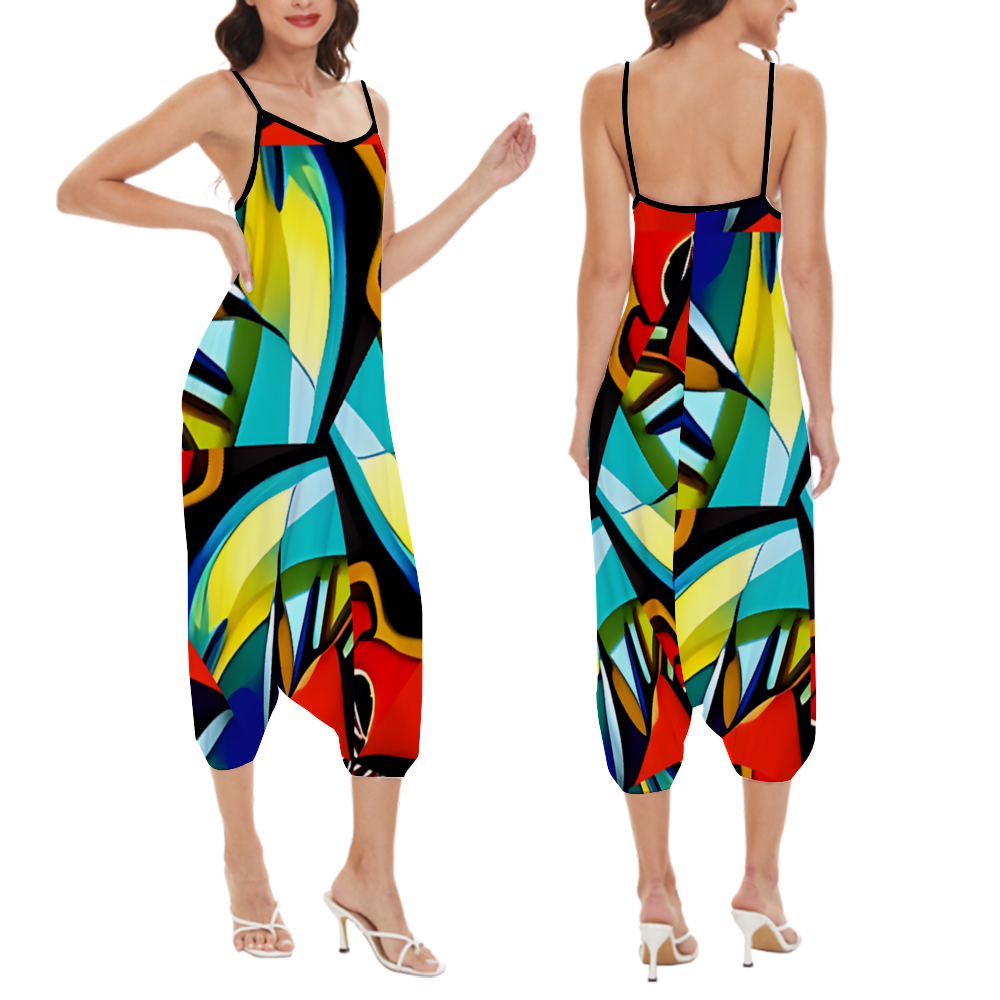 Women's  High-waisted Straight Leg Pant Strappy Romper