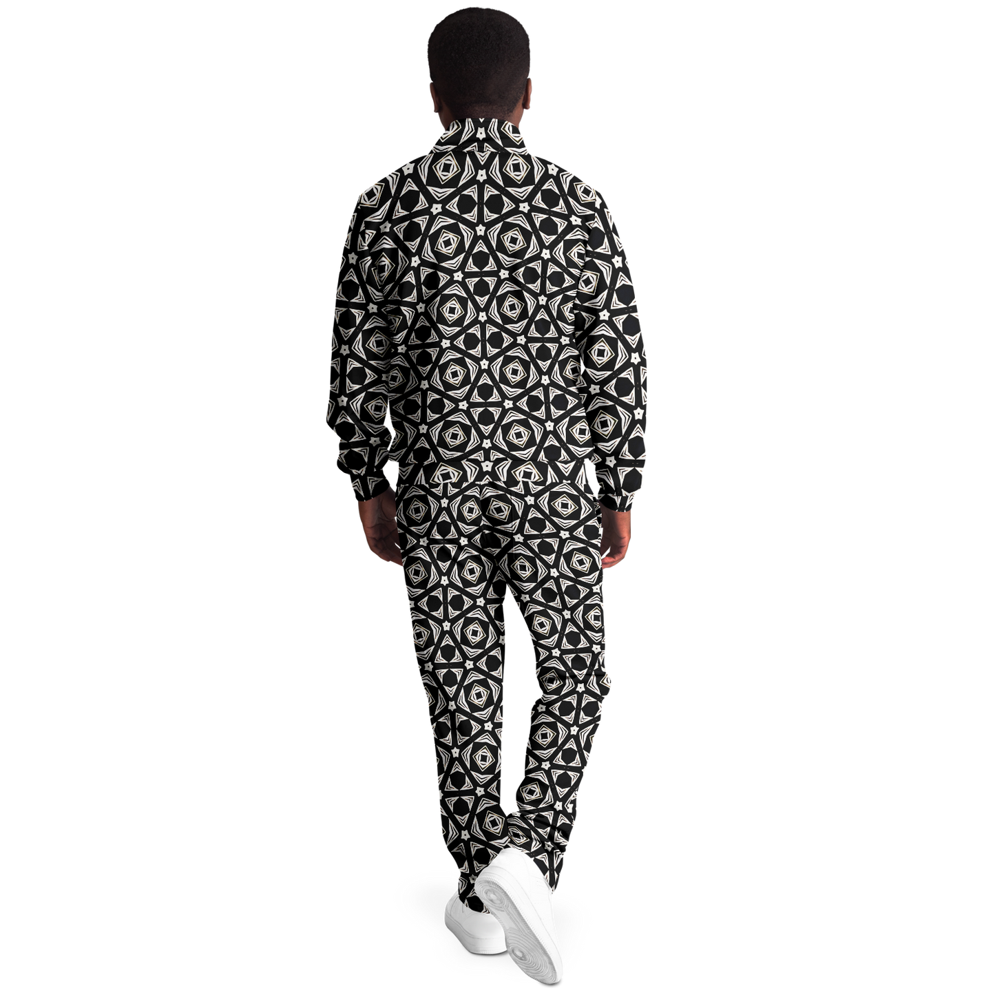 Men's Black Geometric Pattern Track Jacket and Pants
