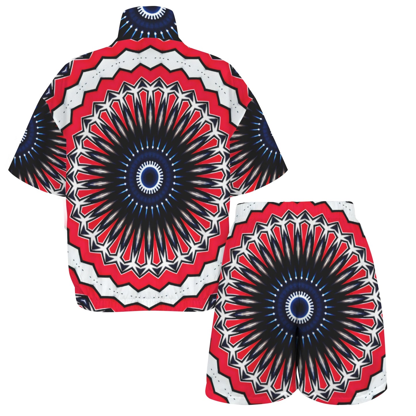 Women's Patriotic Red White Blue Geometric Windbreaker Short Set