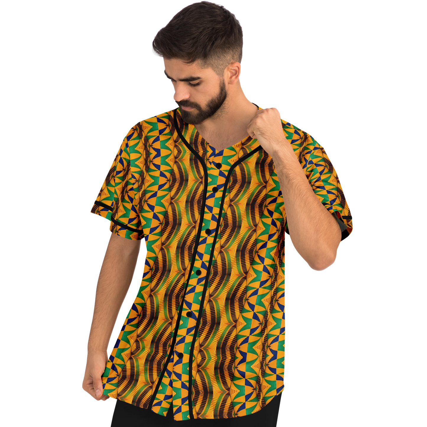 Men's African Kente Geometric Pattern All-Over Print Baseball Jersey