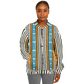 Women's Striped Retro Blue & Orange Patten All Over Print Baseball Jacket