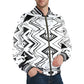 Men's Black & White Kaleidoscope Pattern All Over Print Striped Trim Bomber Jacket