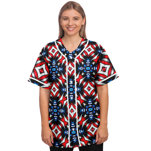 Women's Red White Blue Geometric Pattern All-Over Print Baseball Jersey
